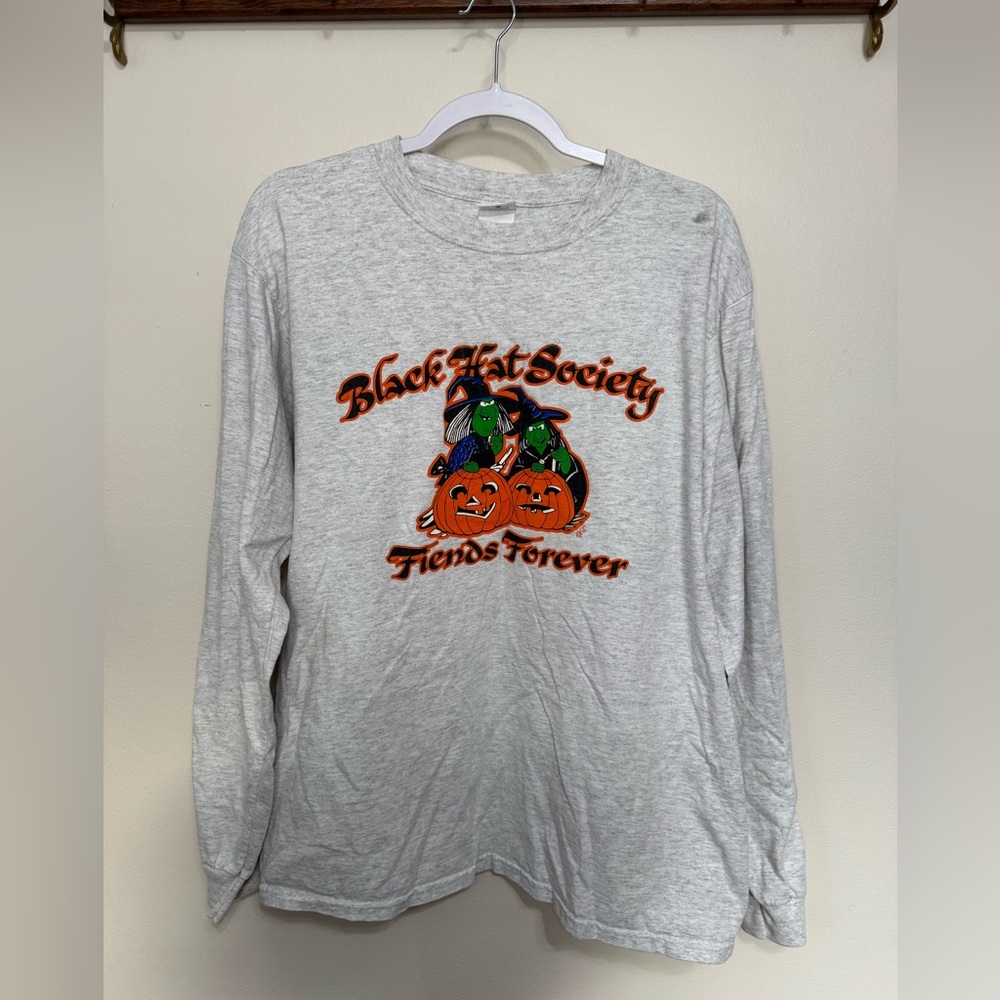 Gray Halloween Black Hat Society Witch Long Sleeve Shirt